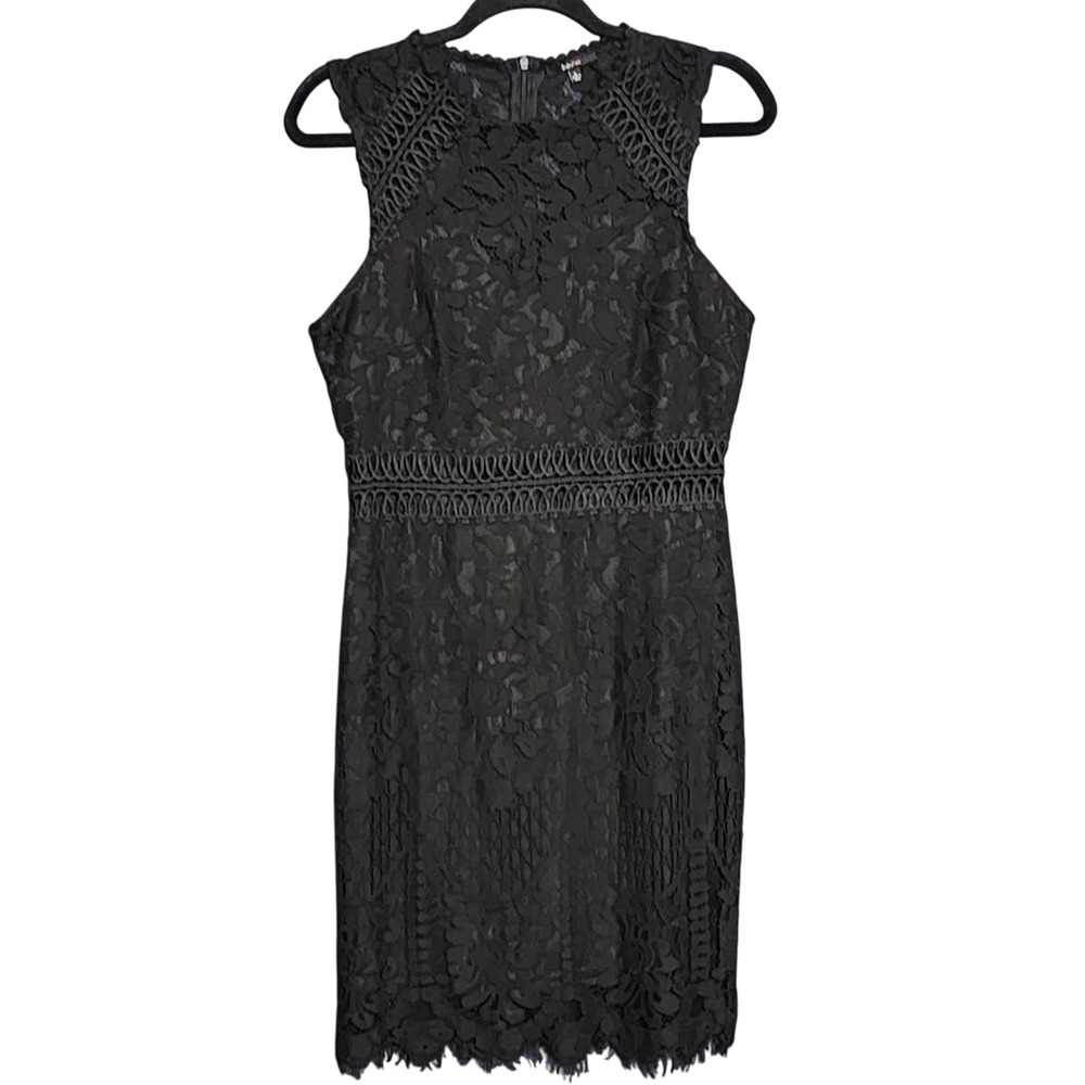Blashe Sleeveless Lace Crochet Flowers Black Sheath Cocktail Party Dress L